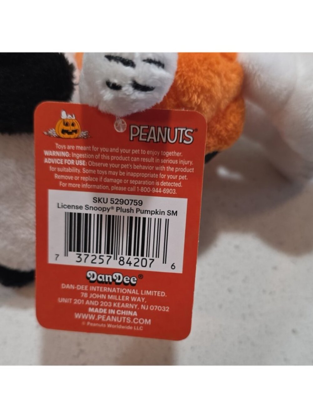 Dan Dee Peanuts Snoopy Halloween Pumpkin Plush Stuffed Animal w/ Tags - Picture 4 of 5